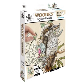 Puzzle Master Wooden Jigsaw Puzzle with Display Stand – Kookaburra Artistic Animal-Shaped Puzzle for Adults & Kids – Premium Wood, 117 Pieces