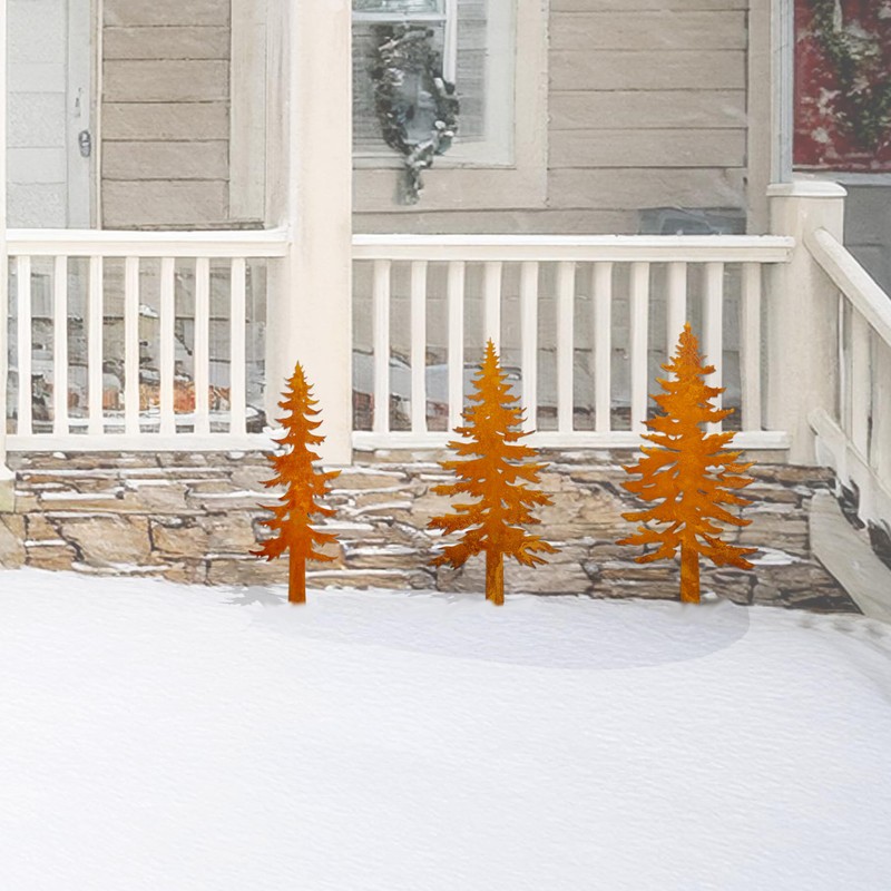 Pine Tree Metal Yard Decor Durable Outdoor Garden Stakes for