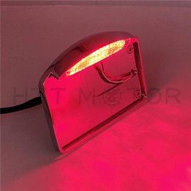 HTTMT MT301-T- Motorcycle Chrome Side Mounted Flat License Plate Bracket w/Led Tail Light Brake Light 1" Axles Compatible with Harley Suzuki Kawasaki Cruisers