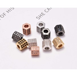 AD Beads Zircon Pave Rhinestones Hexagon Big Hole Bracelet Connector Spacer Beads 10pcs Mixed Color Hexagon 7x8mm