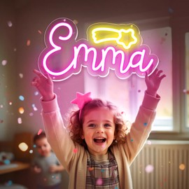 Emma Name Neon Sign, Birthday Gifts for Kids Teens Girls Boys, Emma Neon Signs for Wall Decor, USB LED Dimmer Neon Lights for Bedroom Dorm Room