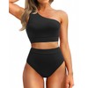 Holipick Black Women One Shoulder High Waisted Bikini Sets Two