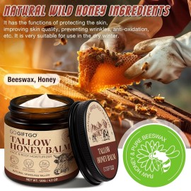 asusxcli Beef Tallow for Skin,Beef Tallow for Face,Beef Tallow and Honey Balm,Grass Fed W