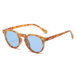 QVKUUT Round Polarised Sunglasses Women Men 70s Vintage Trendy Glasses Classic, Yellow leopard / blue