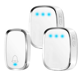 Timbre Inalámbrico, 1 Transmisor y 2 Receptor, Kit de timbre inalámbrico para puerta, Timbre Impermeable Alcance a 280m, 36 melodías, 4 Volúmenes Ajustables y LED Indicador para Oficina, Hotel, Hogar