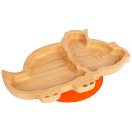 Tiny Dining Children's Bamboo Dinosaur Plate with Suction Cup - Segmented Design, Eco-Friendly - 28cm - Orange