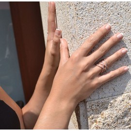 LEMON GRASS Rose Gold Double Criss Cross Ring CZ Pave Crossover Fashion Band Size 6 7 8 9, Copper, Cubic Zirconia