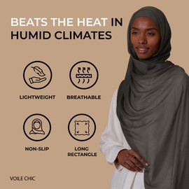VOILE CHIC Breathable Modal Hijab Scarf for Women - Premium Lightweight Head Scarf Wrap - Charcoal Gray