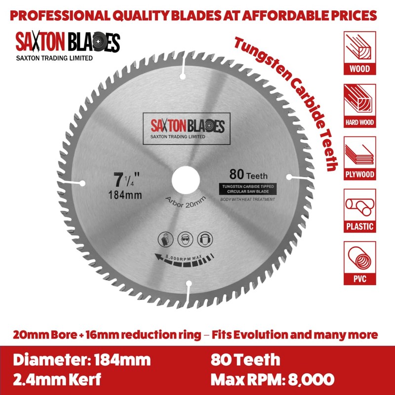 TCT18480T20B TCT Circular Saw Blade 184mm x 80T x 20mm