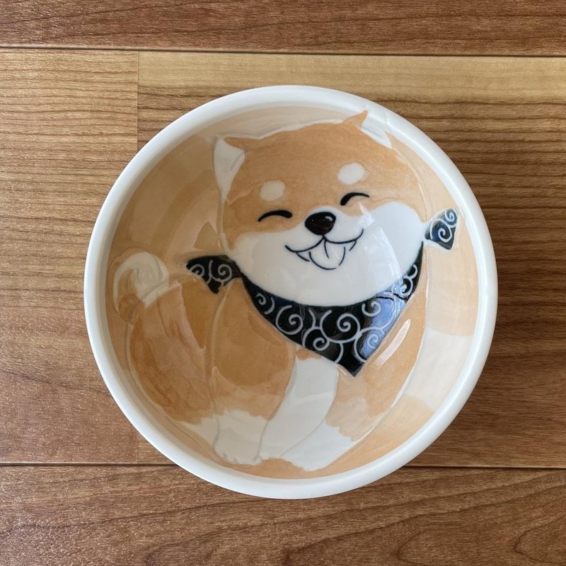 Kanese DG-008 Laughing Inu Lightweight Rice Bowl, Brown