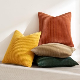 MIULEE Fall Pack of 4 Green-Rust Corduroy Decorative Throw Pillow Covers 18x18 Inch Soft Boho Striped Pillow Covers Modern Farmhouse Home Decor for Sofa Living Room Couch Bed