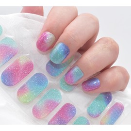 LIFOOST Fully Cured Nail Gel Strips Starry Blue Long Lasting Nail Polish Stickers Salon-Quality Free Nail Lamp Light Sparkly Gel Nail Wraps for Women Manicure