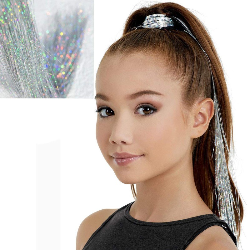 47 Inch Hair Tinsel 220 Silver Sparkling Highlights Synthetic Hair