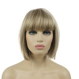 Lydell Short Bob Straight Synthenic Wigs with Neat Bangs for Women Girls Blonde