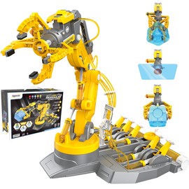 SMIESSKIDDO 3 in 1 Hydraulic Robot Arm - 220 Pcs STEM Building Toys with 4-Jaw Grab, Suction & Tongs for Kids 8-12 | No Batteries Needed Engineering Gift for Boys & Girls Ages 9 10 11