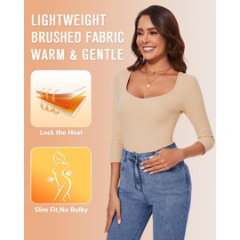 Thermal 3/4 Sleeve Shirts for Women Fleece Lined Top Thermal Sweetheart Neckline Top Undershirt Underwear Winter Cold Weather