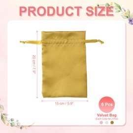 YELARXI Satin Jewelry Bags with Drawstrings, Silk Earring Gift Bags Wedding Favor Pouch 6 x 8 Inch Fit for Candy Christmas Party Graduation Birthday Easter - (6 Pack, Pink/Gold/White)