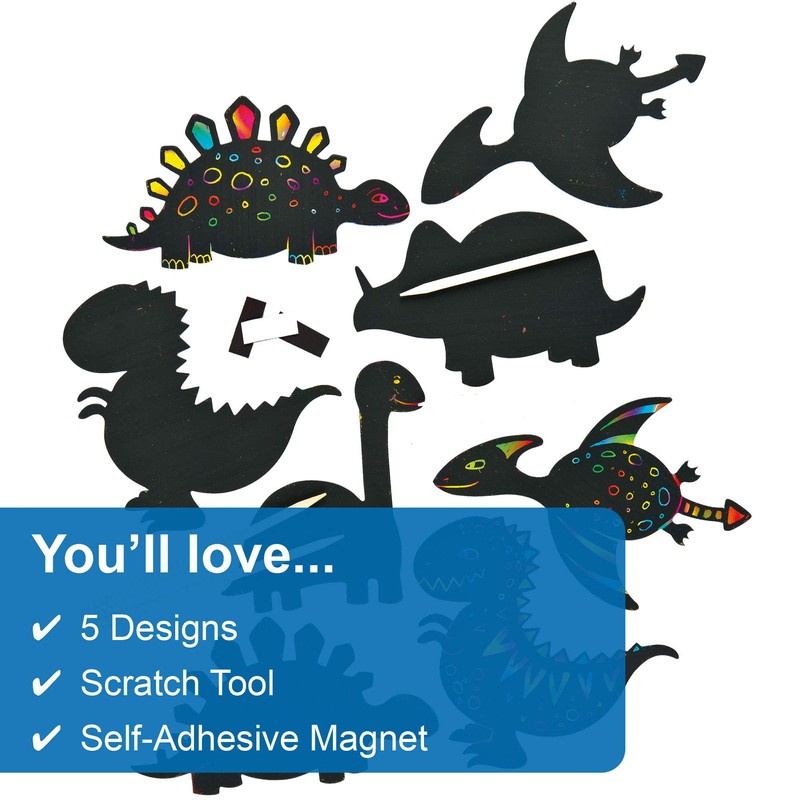 Baker Ross EV254 Dinosaur Scratch Art Fridge Magnets-Pack of 10,