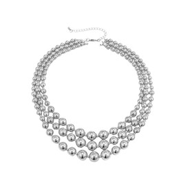 ChungLong0593 Punk Layered Chunky Beaded Choker Women's Hip Hop Statement Jewelry Theme Party Wedding Accessories-silver