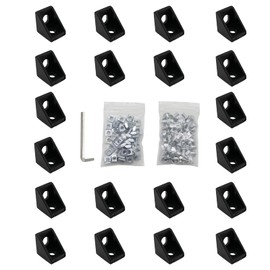 20pcs Black 2020 Series 1720 Aluminum Profile Corner Bracket with 40pcs M5 T Nuts +40pcs M5 Screws + 1pcs Wrench for Slot 6mm 20S Aluminum Rail Accessories