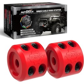 AUTMATCH Winch Cable Hook Stopper (2 Pack), Silicone Rubber Winch Stopper for Wire & Synthetic Rope, Winch Line ATV UTV, Shock Absorbent, Prevent Pulling Bounce and Abrasion, Red