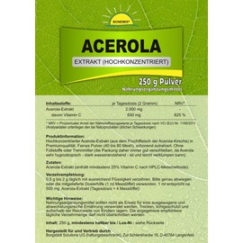 Premium Acerola Extract (High Dosage, At Least 25% Vitamin C According to HPLC Measurement Method), No Unwanted Additives, 250 g Powder in Bag Bonemis