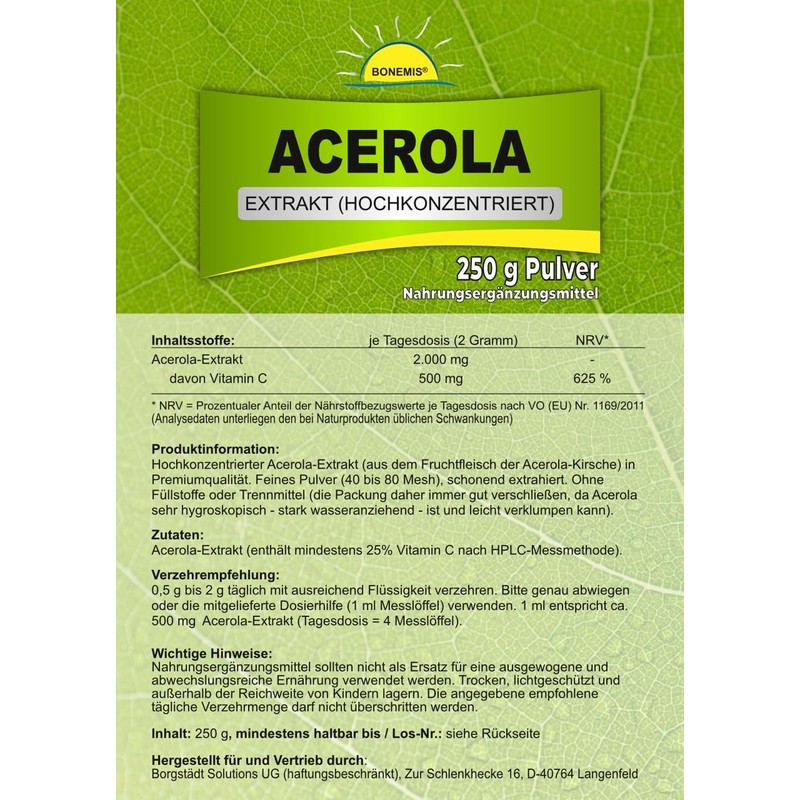 Premium Acerola Extract (High Dosage, At Least 25% Vitamin C