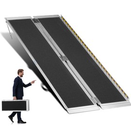 Portable Wheelchair Ramp for Home & Vehicles, Aluminum with Anti-Slip Surface, Length 6ft,Width 28.3“, Supports 600 lbs, Indoor/Outdoor Use, Foldable, Usable Height 6-18 inch-Black