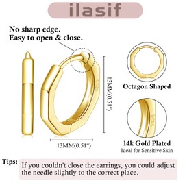 Sterling Silver Small Hoop Earrings, Hypoallergenic Small Silver Hoops with AAA Cubic Zirconia (d-gold-13 * 13mm)