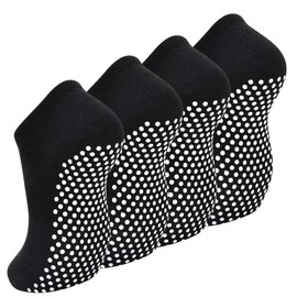 SkiBeaut Non Slip Socks Pilates Women Socks Grips 4 Pairs Yoga Pure Barre Ballet Reformer Hospital Sticky Socks (Size 5-10)