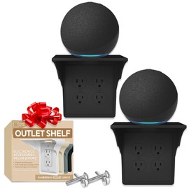 Storage Theory Power Perch Double Outlet Shelf - Turn Your Outlet into a Shelf - Great for Smart Home Devices, Cell Phone, Remotes, Speakers, Alexa Holder - Socket Shelf 2 Pack, Black