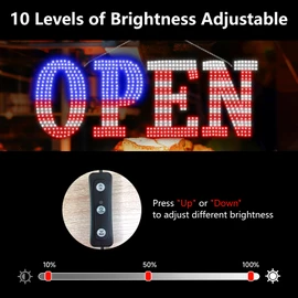 USA Flag 40"x14" Extra Large LED Open Signs for Business with Remote Controlled, 10 Levels Brightness Adjustable Unique Design Super Bright with Chain, High Visibility for Store Bar Hotel Retail Shop