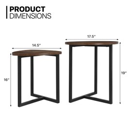 MoNiBloom Small Coffee Table Set of 2, Nesting Coffee Table with Steel Frame for Small Spaces Living Room Bedroom Office, Easy to Assemble, Walnut