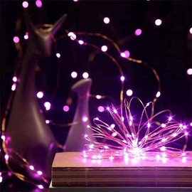 2 Pack Battery Operated Mini Lights,Indoor Led Fairy Lights with Timer 6 Hours on/18 Hours off for Wedding Party Decorations,50 Count Leds,18 Feet Silver Wire (Pink)