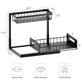 VUSIGN Under Sink Organizer and Storage, Slide Out Cabinet Organizer, Pull Out Sink Shelf for Kitchen Bathroom Laundry, 2 Pack Black
