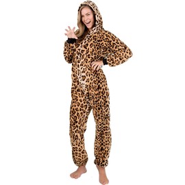 Footed Pajamas - Cheetah Spots Adult Hoodie Footless Chenille One Piece Adult - Small2X/Dbl Wide (Fits 5'3-5'6")