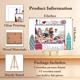 Fbitey London Travel Picture Frame, London Souvenirs Gifts, London Themed Photo Frame for Honeymoon Vacation, Wedding, Wood 4x6 Picture Frame for Desk Display-A12