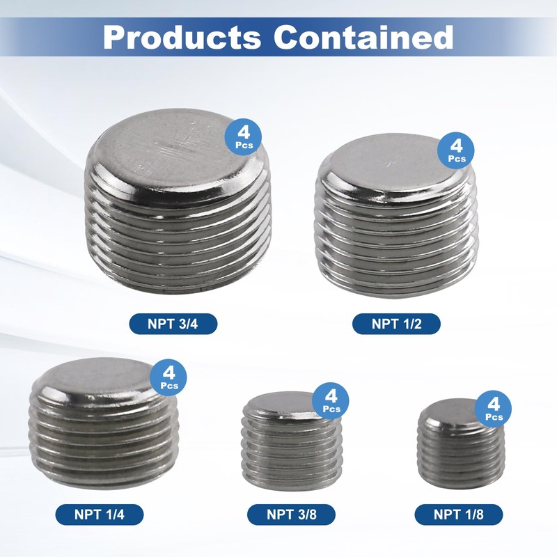 CNQLIS 20 Pcs Stainless Steel Pipe Plug NPT Plug Fitting