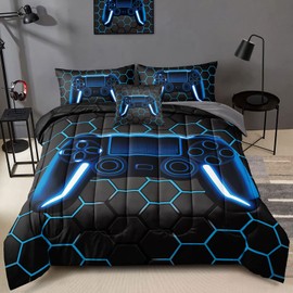 BDUCOK 6 Piece Gamer Comforter Sets Bed in A Bag for Boys Teen Kids,Honeycomb Gaming Bedding Sets Gamepad Comforter Microfiber Bed Set for All Season Gamer Home Decor(Green, 6 Piece Sets30022-Queen)