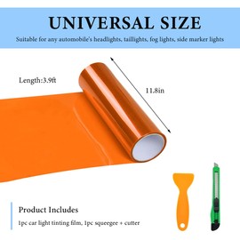 MUQIDA Headlight Vinyl Film Sticker Sheet Roll, 47.2"×11.8" Self-Adhesive Tint Vinyl Film for Car Tail Lights Fog Lights, Air-Release Headlight Tint Wrap Film with Squeegee & Cutter (Orange)