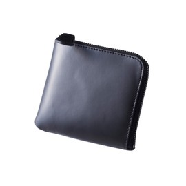 Barberini Men's L-Shaped Zipper, Compact, Genuine Leather, Mini Wallet, Small Wallet, Coin Purse, YKK Zipper, black