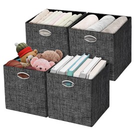 Posprica Storage Cubes,12×12 Storage Bins ,Foldable Storage Baskets Fabric Drawers Containers for Shelf Cabinet Bookcase,Thick and Heavy Duty (4pcs, black)