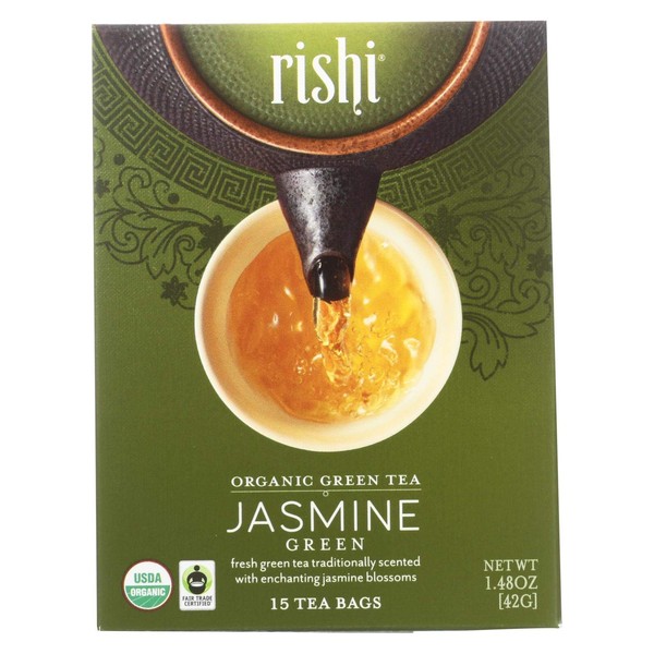 Rishi Tea Organic Jasmine Green Tea Bags, 15 Count (Pack of 6)