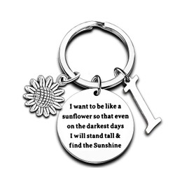 Nimteve Initial Keyring Letter Sunflower Charm Keychain Inspirational Key Ring Girls Gifts Sunflower Gifts for Women (I)