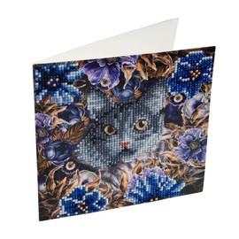 Crystal Art Diamond Painting Card Kit - Cat and Flowers- Create Your Own 7"x7" Card Kit - for Ages 8 and up