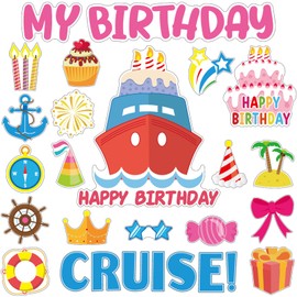 27 Pcs Birthday Cruise Door Magnets Decorations Funny Cruise Ship Door Magnets Magnetic Reusable Cruise Magnet for Happy Birthday Cabin Door Ship Carnival Refrigerator Office Car Accessories