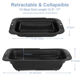 ROTTOGOON 7Qt Collapsible Colander Strainer, Expandable Over the Sink Colander, Adjustable Silicone Kitchen Sink Strainer, Foldable Large Colander Basket to Wash Vegetable, Fruit, 15" to 19.10", Black