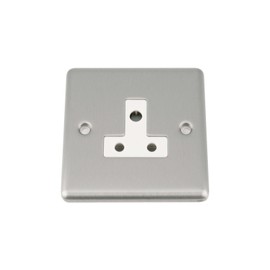 A5 Round Pin Plug Socket 5 Amp - Satin Matt Chrome Classic - White Insert