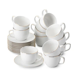 BTaT- Tea Cups and Saucers with Gold Trim, Set of 12, 8oz, White Porcelain Tea Cups