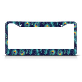 Beabes Green Blue Peacock Feather License Plate Frame Beautiful Animal License Plate Holder Bird Car Tag Frame License Plate Car Accessories 2 Holes Novelty Auto Car Tag Vanity Present